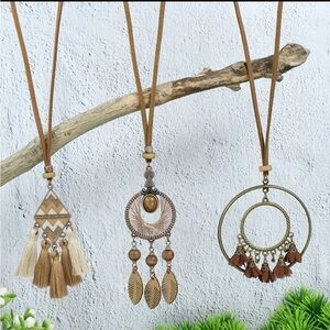 3pc Bronze Boho Tribal Necklace Set